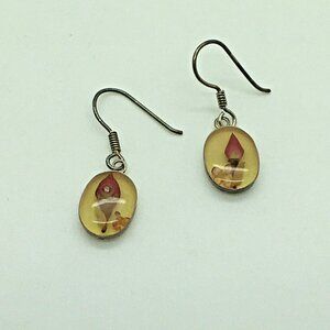 MVS Sterling Silver Reversed Carved Flower Earrings French Wire Mexico 925